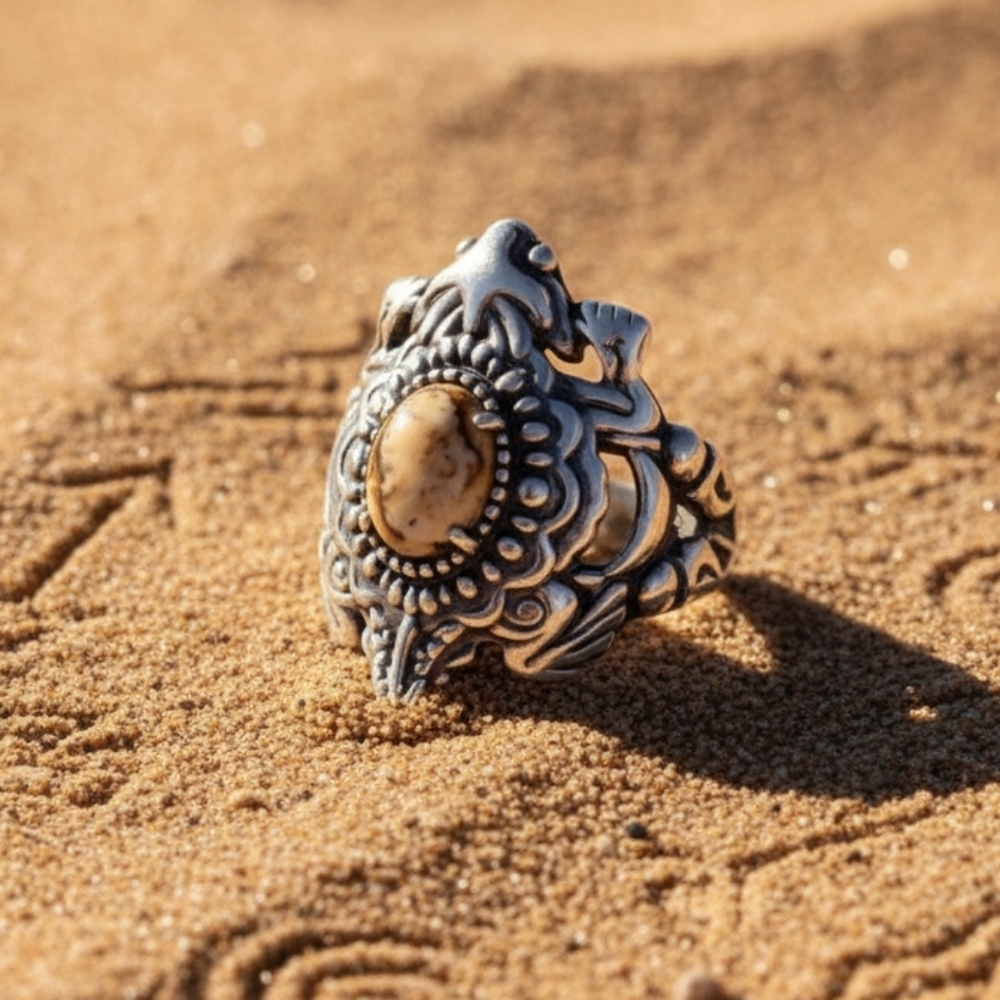 Carolyn Pollack & Fritz Casuse Relios Jasper Sterling Silver Horned Toad Ring